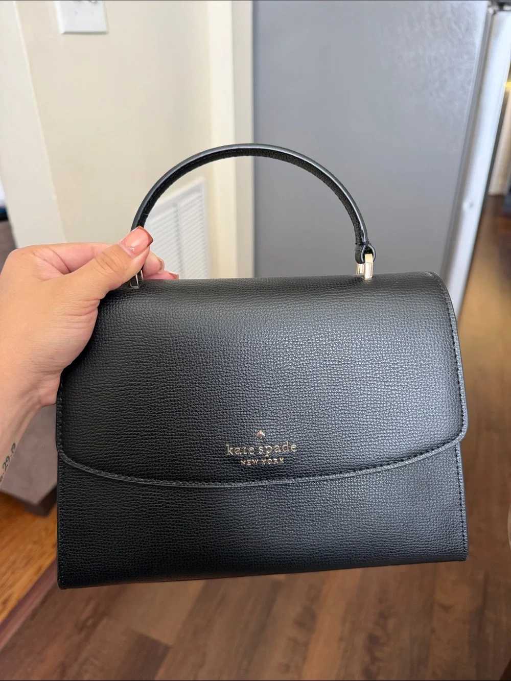 kate spade Black Leather Top-Handle Bag with Gold Logo